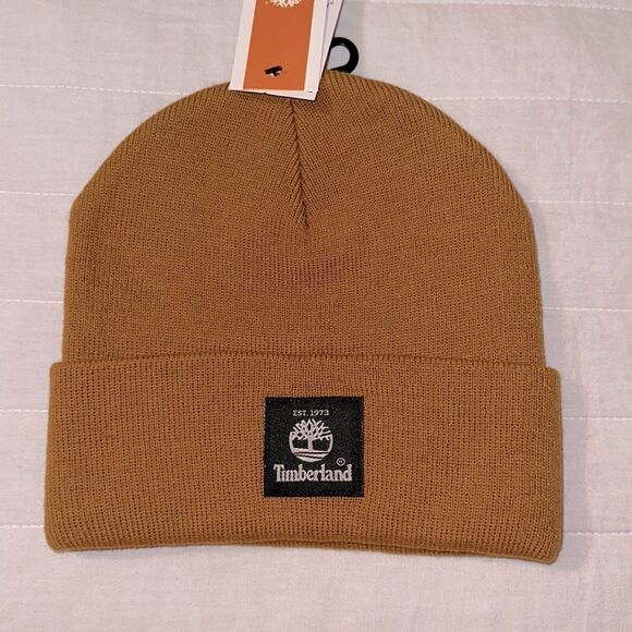 Timberland Men’s Taupe Light Brown Short Watch Knit Beanie Hat - Picture 1 of 7